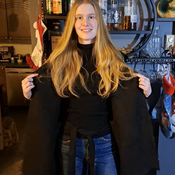 Faux Fur Long Black Vest - Picture 3 of 11
